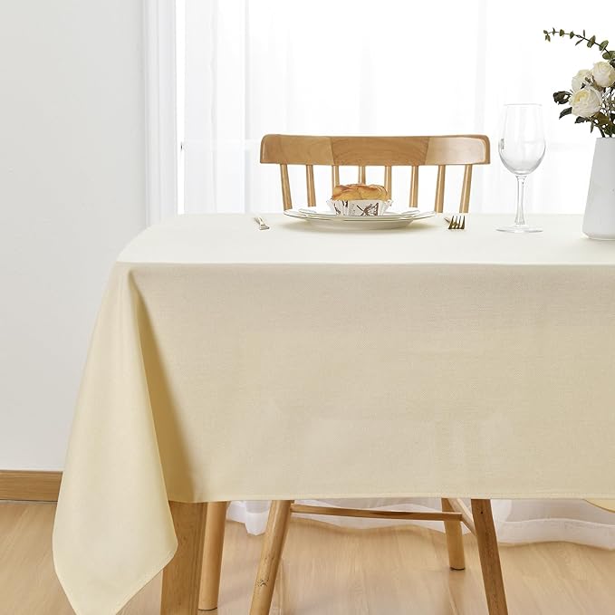 JIUZHEN Faux Linen Farmhouse Tablecloth Rectangular, Wrinkle Stain Resistant Table Cloth Rectangle Table Cover for Kitchen Dining, Champagne, 70 x 140 Inch