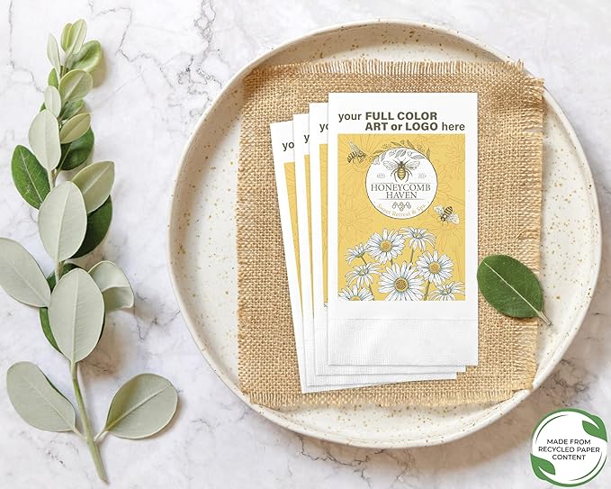 Custom Guest Towel/Dinner Napkins - Personalized Recycled Paper Content Napkins - Eco-friendly & Full-Color Digital Printed - Events & Celebrations - Pack of 50 - Coin Edge Embossed, 8"x 4.5"