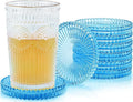 Vintage Glass Coasters, GOH DODD Set of 8 Crystal Coasters Tabletop Protection for Drinks, Home Decor, Kitchen, Living Room, Patio, Wedding, Party, Housewarming Gifts, Clear Blue