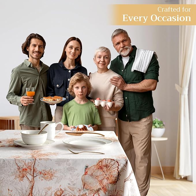 Maison d' Hermine Table Cloth Rectangle Table 100% Cotton 60 x 120 Inches Fall Tablecloth Reusable Everyday Use for Thanksgiving Christmas Decorations Dining Farmhouse Party (Giving Thanks)