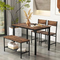 NAFORT Dining Table Set for 4 with Bench, Industrial Kitchen Table and Chairs, Rustic Brown Wood & Black Metal 4-Piece Dining Set for Apartment, Small Space, Kitchen & Dining Room