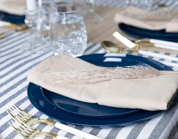 [30 Pack 6.3''] Dark Blue Plastic Party Plates Edge Collection Premium heavyweight Elegant Disposable Tableware Dishes