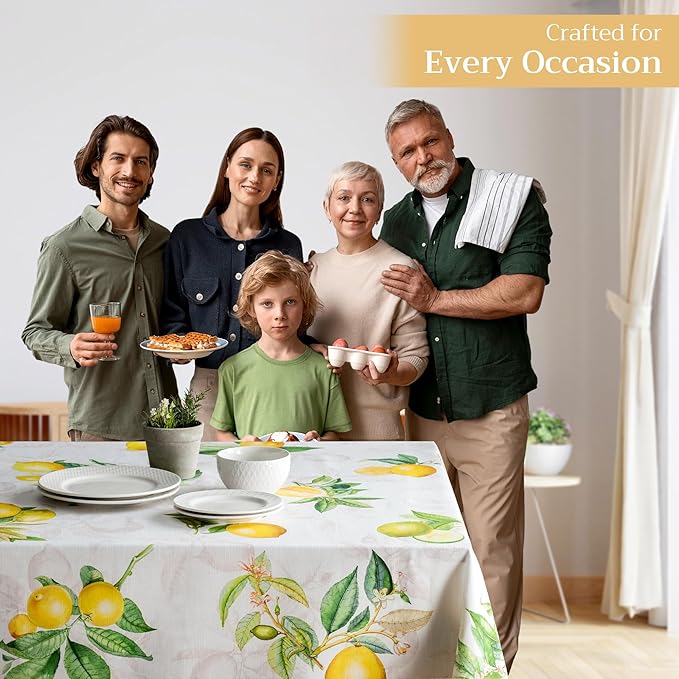 Maison d' Hermine Table Cloth Rectangle Table 100% Cotton 70 x 90 Inches Tablecloth Reusable Decorative for Dining Room Farmhouse Home Valentines Day Decorations Spring Summer - Limoncello