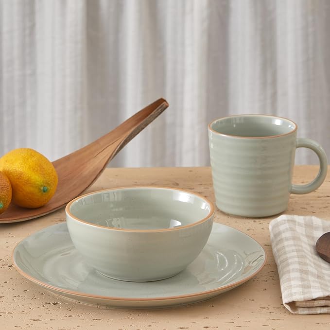 Bico Light Sage Green 24oz Stoneware Cereal Bowls Set, Set of 4, Microwave and Dishwasher Safe, for Cereal, Soup, Noodles