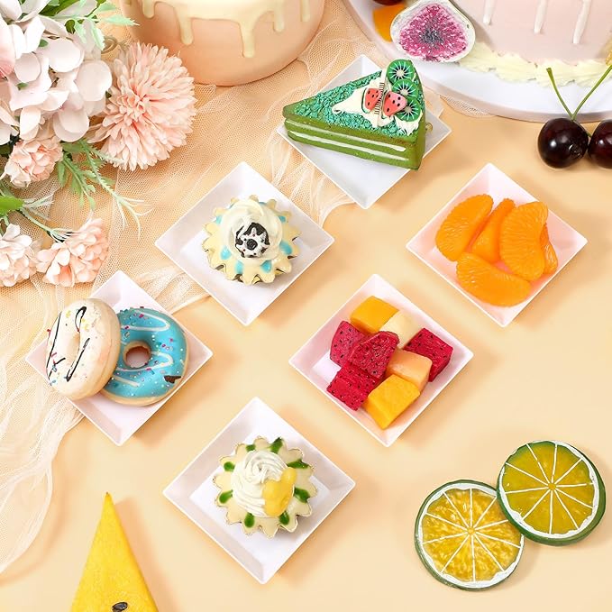 400 Pieces Mini Square Dessert Plates 2.5 x 2.5 Inch Disposable Appetizer Plates Small Clear Plastic Dish for Dessert Salad Appetizer Sauces Tastings Cake Wedding Party Serving (White)
