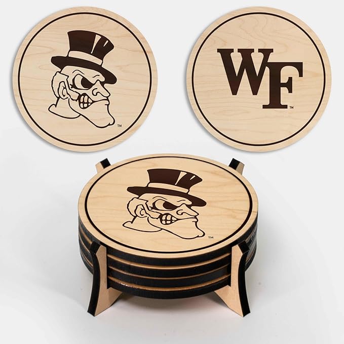 LazerEdge Wake Forest Demon Deacons Wooden Coaster Set - Maple Wood - Officially Licensed Product - 4-Pack