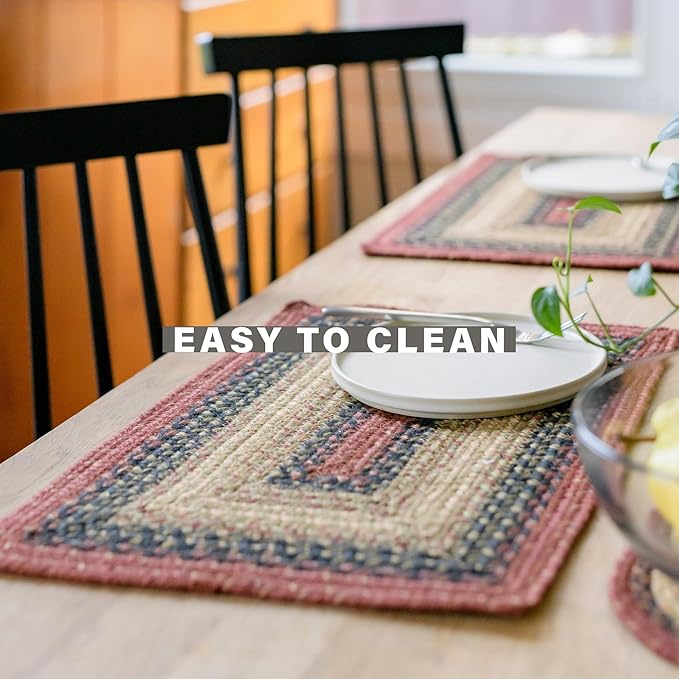 Homespice Highland Jute Woven Placemats, Warm Country and Cabin Decor, Set of 4, Multicolor 13x19 Rectangle Table Mats - Vibrant Colors, Durable, Easy to Clean and Protects Furniture