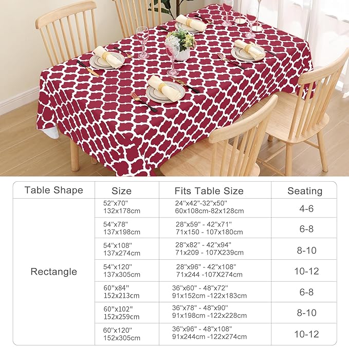 Smiry Rectangle Table Cloth, Waterproof Vinyl Tablecloth with Flannel Backing for Rectangle Tables, Wipeable Spillproof Plastic Tablecloths for Dining, Camping, Indoor and Outdoor (60"x102", Burgundy)