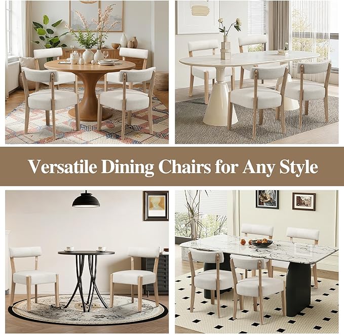 Modern Dining Chairs Set of 2 – Mid-Century Modern Faux Leather Upholstered Kitchen & Dining Room Chairs with Curved Back, Oversized Rounded Seat, Sturdy Wood Frame, Beige