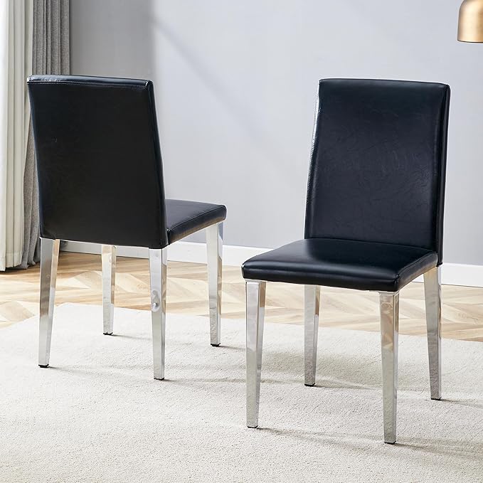 Dining Chairs Set of 8,Faux Leather with Chrome Plate Metal Legs,Armless Kitchen Room Chairs Set of 8,Max Load 300 Lbs,High Back Modern Design for Home Kitchen Living Room Bedroom