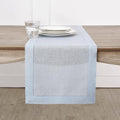 Solino Home Linen Light Blue Table Runner 48 Inches - Classic Hemstitch, 100% Pure Linen Coffee Table Runner 14 x 48 Inch Ideal for Dresser Tables, Spring, Easter