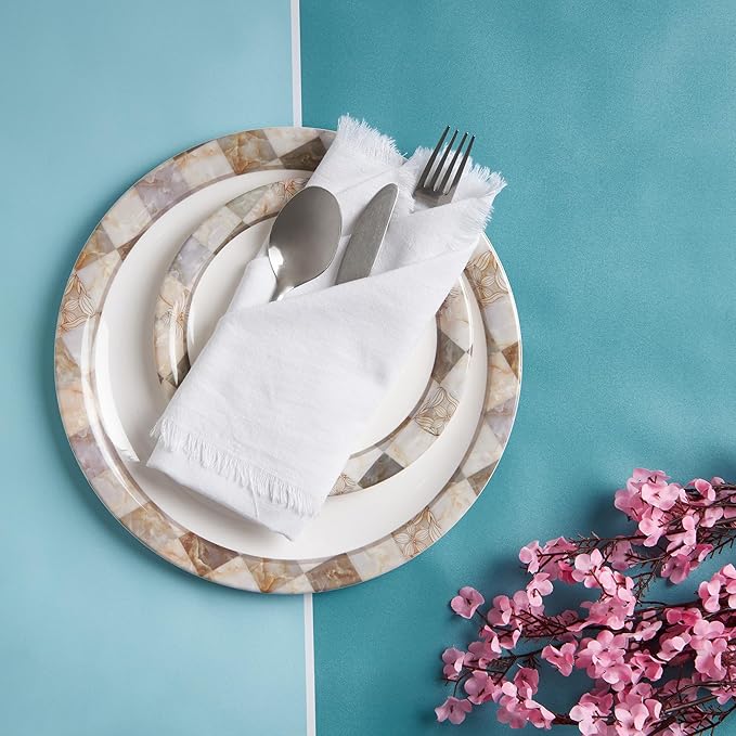 ACCENTHOME White Cotton Linen Napkin Set of 6 18x18 inch Dinner Napkins - Washable Soft Premium Hotel Quality Reusable Hemmed Edges Napkins Perfect Table Linens for Family Dinners, Weddings
