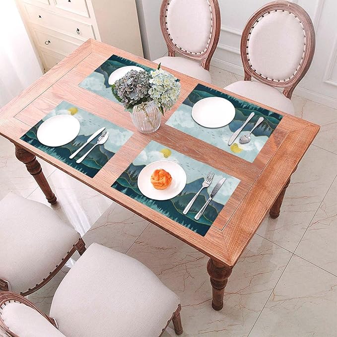 Mountain Peaks Nature Landscape Placemats Set of 4 Linen 12"x18" Washable Heat-Resistant Modern Decorative Kitchen Table Mats for Dining Outdoor Home Decor