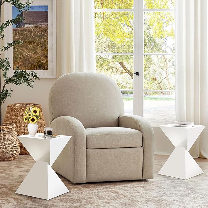 BECHAEO White Acrylic Side Table Set of 2, Small End Tables for Small Spaces, Modern Acrylic End Tables Living Room Bedroom Nightstand with Irregular Design, Lightweight Farmhouse Outdoor Side Tables