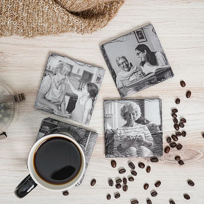 Blue Ridge Mountain Gifts - Custom Memorial Coasters, Sympathy Gift for Loss of Loved One, Bereavement Photo Gift, in Memory of Mom or Dad, Personalized Slate Coaster, Loving Keepsake