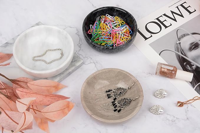 Jewelry Dish,Natural Marble Jewelry Dish,Trinket Tray,Ring Holder,Key Bowl,Unique Jewelry Tray for Home Decoration,Mother's Day,Birthday and Other Holiday Gifts(Yellow Grey)