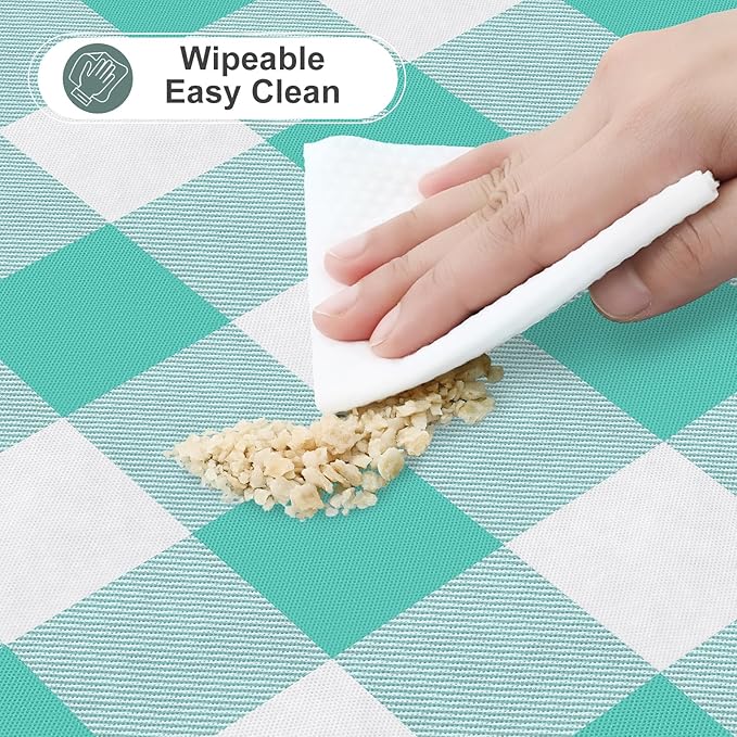 misaya Rectangle Waterproof Vinyl Table Cloth, Buffalo Flannel Backed Tablecloth, Wipeable Plastic Table Cover for Dinner, Kitchen, Outdoor (60" x 84", Teal and White)
