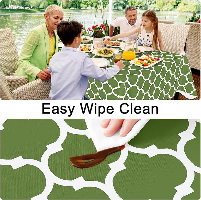 Smiry Rectangle Table Cloth, Waterproof Vinyl Tablecloth with Flannel Backing for Rectangle Tables, Wipeable Spillproof Plastic Tablecloths for Dining, Camping, Indoor and Outdoor (60"x102", Green)