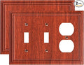 2-Pack Combo Double Toggle/Duplex Outlet Covers, Wood Grain Switch Plates and Outlet Covers, Natural Bamboo Fiber Wall Plates for Electrical Outlets, 3 Gang Receptacle Cover, Corrosion Resistant