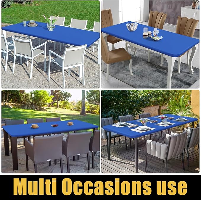 Smiry Rectangle Picnic Table Cloth, Waterproof Elastic Fitted Tablecloths for 8 Foot Tables, Washable Polyester Table Cover for Camping, Indoor and Outdoor (Blue, 36"x96")