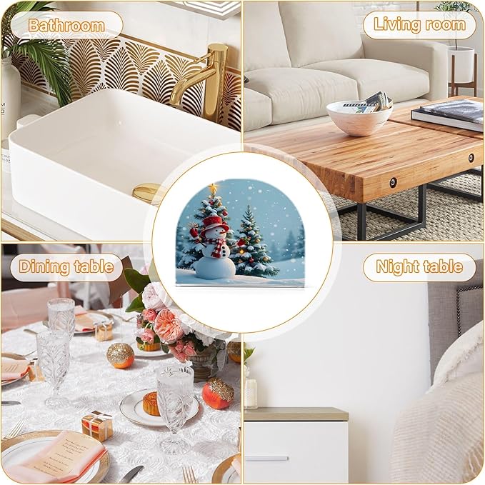 Snowman Christmas Tree Napkin Holder for Table Kitchen Decor Acrylic Paper Napkin Holders for Tissue Dining Room Indoor Outdoor Party Holiday Accessories