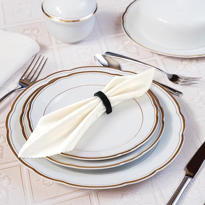 Yagoo Napkin Rings, Wooden Napkin Rings Set of 6, Handcrafted Wood Semicircle Napkin Holders for Table Decoration (Black)