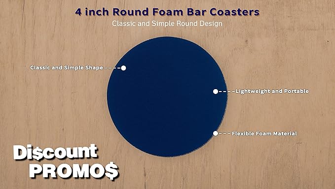 10 Round Foam Bud Coasters Pack, 4 inch - PU Foam, Party Favor - Navy Blue