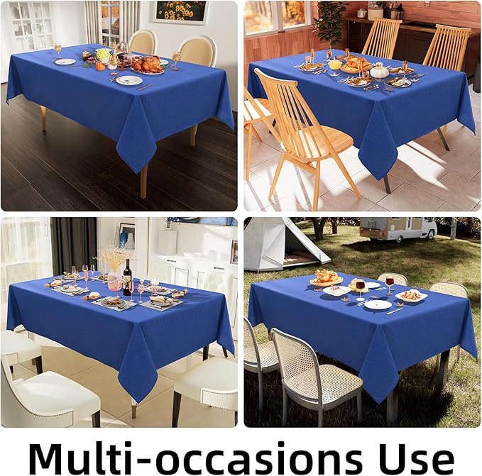 Smiry Rectangle Faux Linen Table Cloth, Waterproof Burlap Fabric Tablecloth, Washable Decorative Farmhouse Table Covers for Kitchen, Dining, Parties, 60x84, Indigo