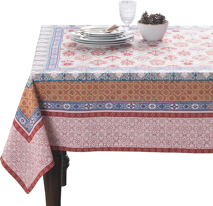 Maison d' Hermine Table Cloth Square Table 100% Cotton 54 x 54 Inches Fall Tablecloth Reusable Everyday Use for Thanksgiving Christmas Decorations Dining Farmhouse Party (Romane)