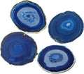 AMOYSTONE Blue Agate Coasters Set of 4, 3-3.5 Inch Stone Coasters with Rubber Bumpers, Valentine's Day Gift for Her, Modern Coffee Table Decor, Birthday Present