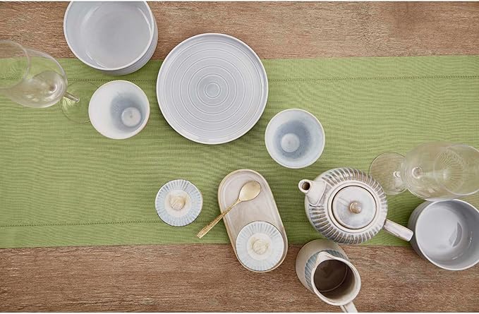 Solino Home Linen Moss Green Table Runner 72 Inches Long - 100% Pure Linen Hemstitch Table Runner 14 x 72 Inch for Dresser, Dining, Winter, Spring, Easter, St Patricks Day - Classic Hemstitch
