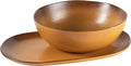 Bloomhouse - Two Time Oprah's Favorite Things Winner - Palermo Sun 2 Piece Serving Bowl and Oval Platter Stoneware Reactive Glaze Serveware Set - Turmeric Yellow