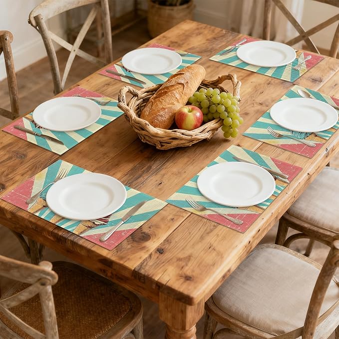 Vintage Ice Cream 12x18 Inch Placemats Set of 6 - Waterproof, Non-Slip & Washable Table Mats for Kitchen & Dining Table Placemats
