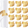 Napkin Rings Set of 12, Irregular-Shaped Metal Napkin Holders with Rose Patterns for Wedding Dining, Holiday Table Decor, Perfect for Home Chefs & Party Planners（Gold）