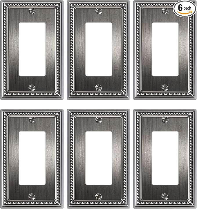 6-Pack Decorator Outlet Cover Plate, Pearls Decorative Switch Plates and Outlet Covers, Antique Silver Metal Wall Plates for Electrical Outlets