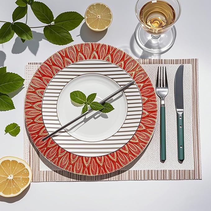 Red Charger Plates, 13 Inch Set of 6 Plastic Peacock Chargers for Dinner Plates,Table Settings, Easter, Thanksgiving, Christmas Party, Family Gathering.