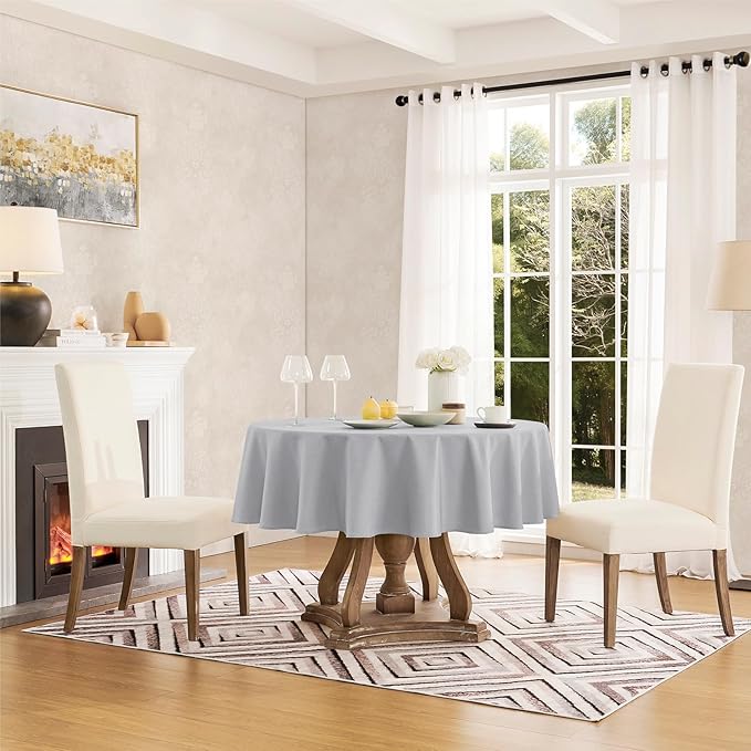 Tablecloth Linen Textured Waterproof & Stain Resistant Table Cloth Wrinkle Free Decorative Fabric Farmhouse Table Cover for Dining/Party/Buffet/Wedding, 60 x 60 Inch, Light Grey