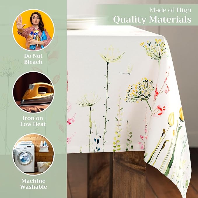 Maison d' Hermine Table Cloth Rectangle Table 100% Cotton 70 x 90 Inches Tablecloth Reusable Decorative for Dining Room Farmhouse Home Valentines Day Decorations Spring Summer - Botanical Fresh