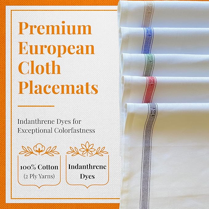 Premium Cloth Striped Placemats Set of 4 – 100% Soft Durable Jacquard Woven Cotton Table Placemats with Stain-Release Fabric – Machine Washable for Dining Table – Oregano Green, 20"x14"