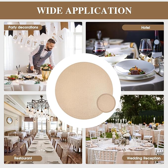 Set of 4 Faux Leather Gold Round Placemats and Coasters, Coffee Mats Kitchen Table Mats, Waterproof, Easy to Clean for Kitchen Dining Round Table