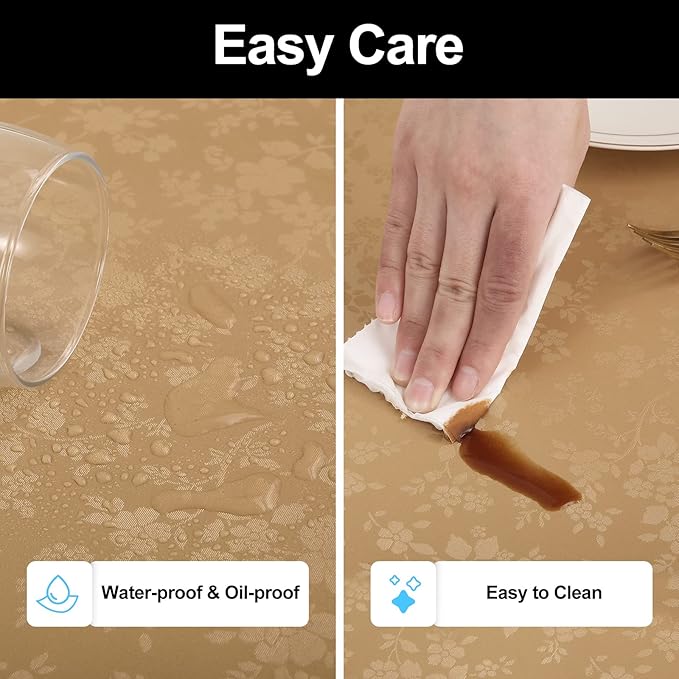 Smiry Round Table Cloth, Waterproof Heavy Duty Vinyl Tablecloths, Wipeable Washable Table Cover for Kitchen and Dining Room (Brown, 70" Round)