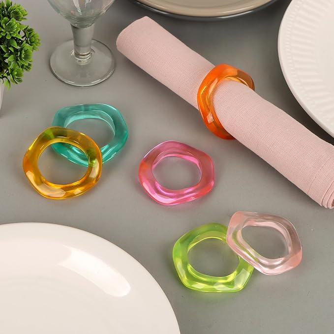 ALPHA Living HOME Set of 12 Epoxy Resin Napkin Rings - Handcrafted Napkin Ring Holders 1.5" Napkin Rings for Christmas Party Decoration, Dinning Table, Family Gatherings, Table Décor(Multi Pastel)