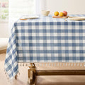 Softalker Checkered Tablecloth Rectangle, Outdoor Linen Cotton Gingham Table Cloth with Tassel, Heavy Duty Wrinkle Free Buffalo Plaid Table Cover for Kitchen Dining Home Party - 55 x 70 Inch, Blue