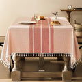 ZeeMart Contrast Linen Table Cloth Rectangle Table Cloths 54x108 Inch Orange, Farmhouse Style Heavy Weight Burnt Orange Fall Tablecloth, Water Resistant Burlap Tablecloths