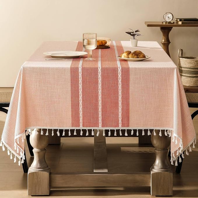 ZeeMart Contrast Linen Table Cloth Square Table Cloths 60x60 Inch Orange, Farmhouse Style Heavy Weight Burnt Orange Fall Tablecloth, Water Resistant Burlap Tablecloths