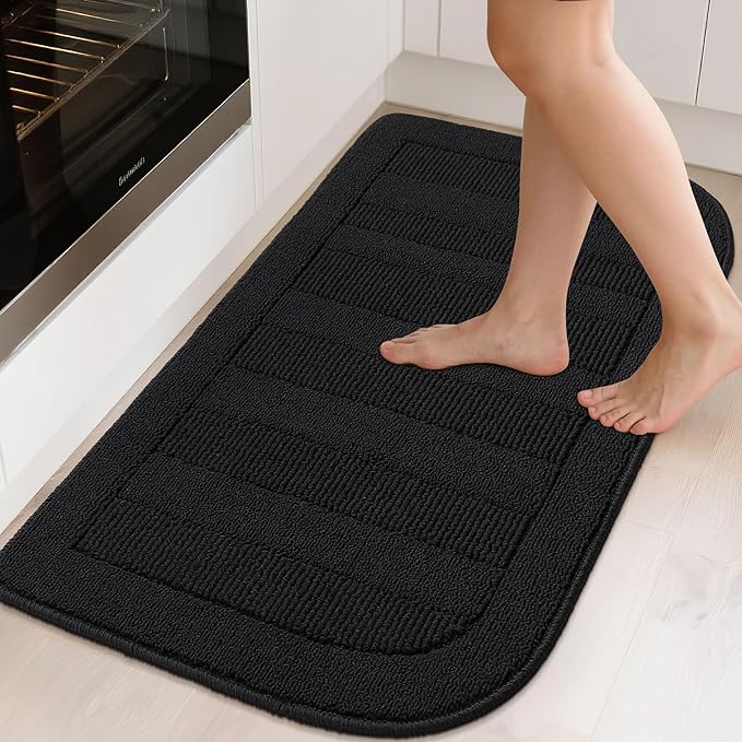 BEQHAUSE 24x40 Inch Kitchen Rug Mat Durable Kitchen Rugs Non-Slip Washable Absorbent Kitchen Mats for Floor Dirt-Resistant Semicircular Kitchen Mat (Black)