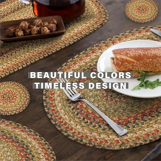 Homespice Kingston Jute Braided Long Table Runner, Warm Country Decor, Multicolor Rectangle 11x36 - Rich Colors, Easy to Clean, Durable and Protects Furniture