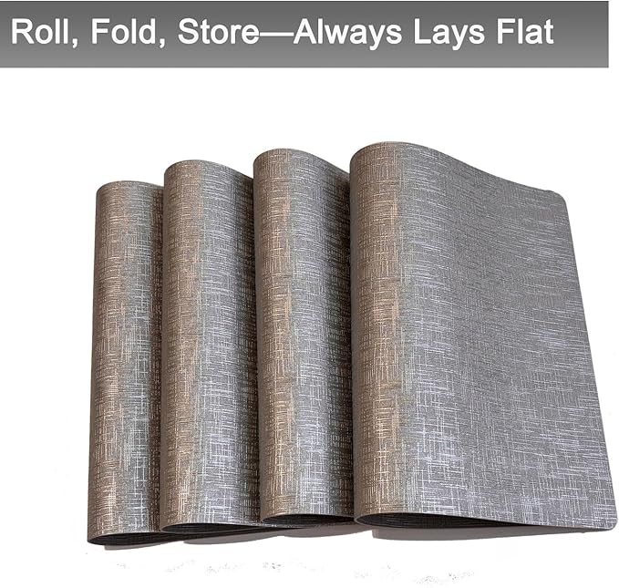 Set of 4 Faux Leather Placemats, Dual‑Sided Non‑Slip Vinyl Placemats, Washable Table Mats, Wipeable Metallic Dining Mats for Kitchen and Dining