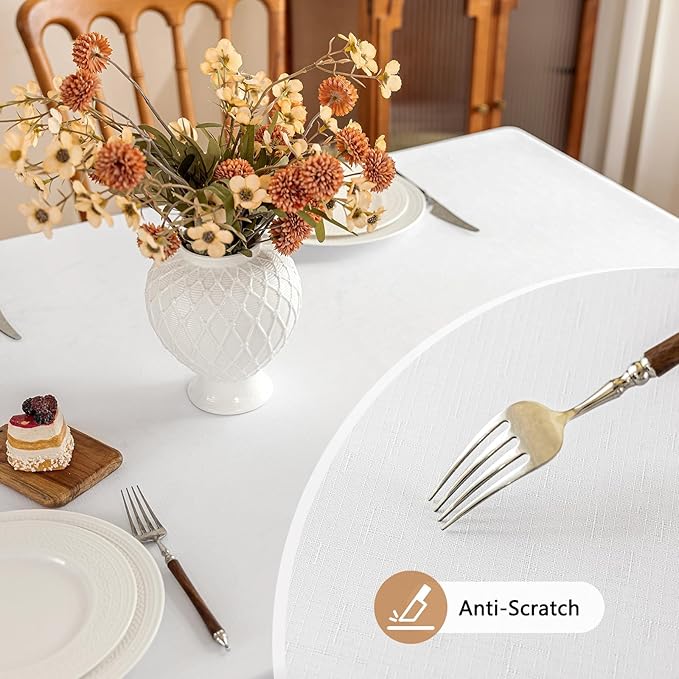 Textured White Fabric Table Cloth Rectangle Stain Resistant & Reusable Faux Linen Rectangular Tablecloth Easy Clean for Dining Kitchen Wedding 60 x 102 Inch