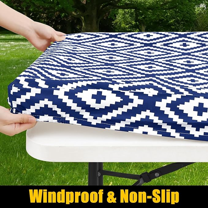 Smiry Rectangle Table Cloth Cover, Waterproof Elastic Fitted Picnic Tablecloth for 6 Foot Tables, Wipeable Flannel Backed Vinyl Tablecloths for Camping, Dining, Outdoor (Navy, 30" x 72")